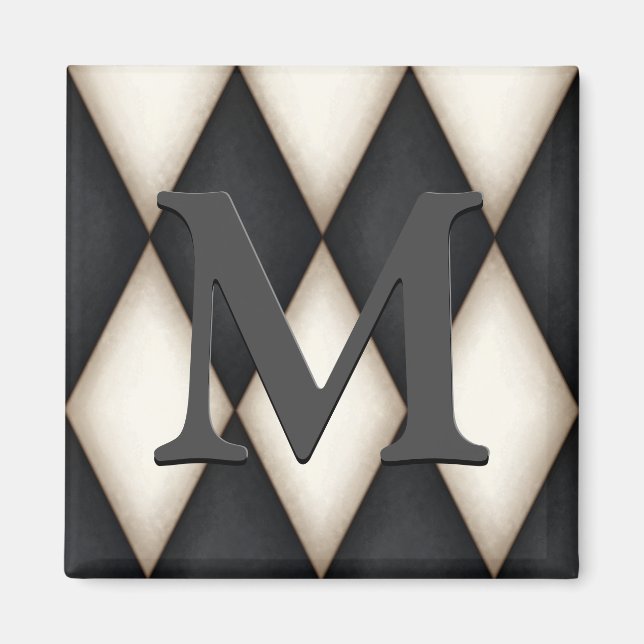 Black & White Harlequin Dramatic Custom Monogram Magnet (Vorne)