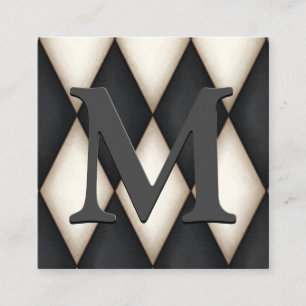 Black & White Harlequin Dramatic Custom Monogram Quadratische Visitenkarte