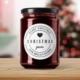Black & White Heart Kitchen Frohe Weihnachtsjam Runder Aufkleber