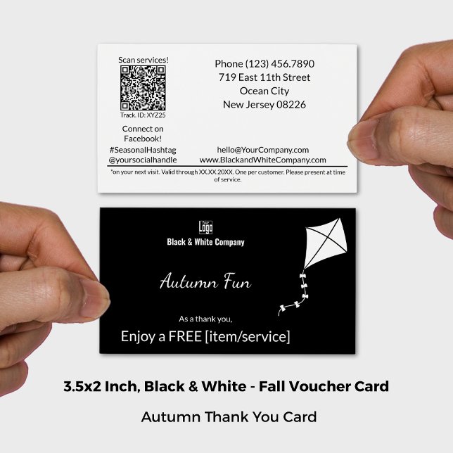 Black & White Herbst Gratis Gutscheinkarte (3.5x2 Inch, Black & White Autumn Fun Free Gift Voucher Card)