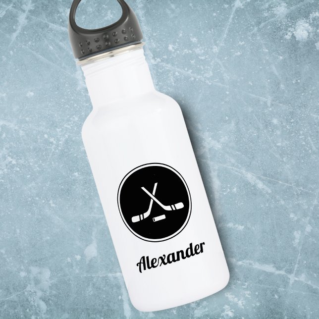 Black & White Hockey Design Boys Wintersport benen Edelstahlflasche (Von Creator hochgeladen)