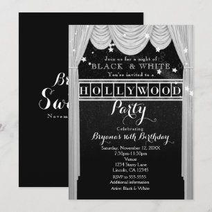 Black & White HOLLYWOOD Gardinen Party Einladungen