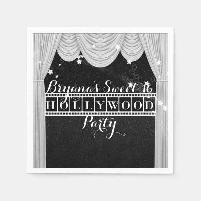 Black & White HOLLYWOOD Vorhänge Elegantes Party Serviette (Vorderseite)