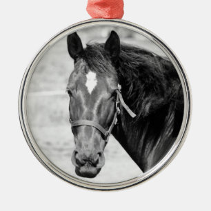 Black White Horse Ornament Aus Metall