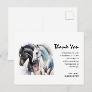 Black & White Horse Pair in Watercolor Vielen Dank Postkarte