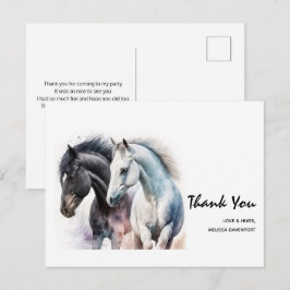 Black & White Horse Pair in Watercolor Vielen Dank Postkarte