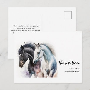 Black & White Horse Pair in Watercolor Vielen Dank Postkarte