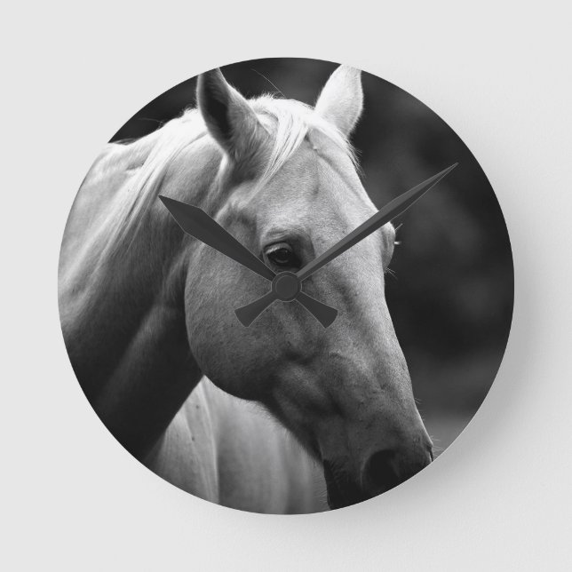 Black White Horse Runde Wanduhr (Vorderseite)