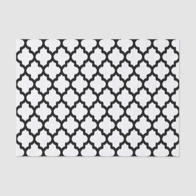Black & White Ikat Quatrefoil Geometric Pattern Seidenpapier (Vorderseite)