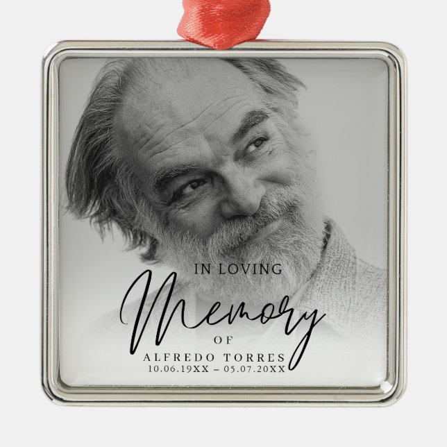 Black & White In Loving Memory Funeral  Ornament Aus Metall (Vorne)