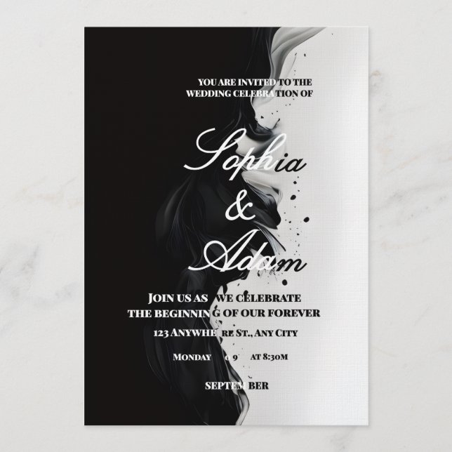 Black & White Ink Art Wedding Invitation Einladung (Vorderseite)