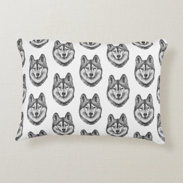 Black & White Ink & Watercolor Siberian Husky Dekokissen (Rückseite)