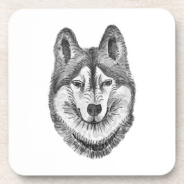 Black & White Ink & Watercolor Siberian Husky Getränkeuntersetzer