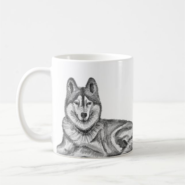 Black & White Ink & Watercolor Siberian Husky Kaffeetasse (Links)