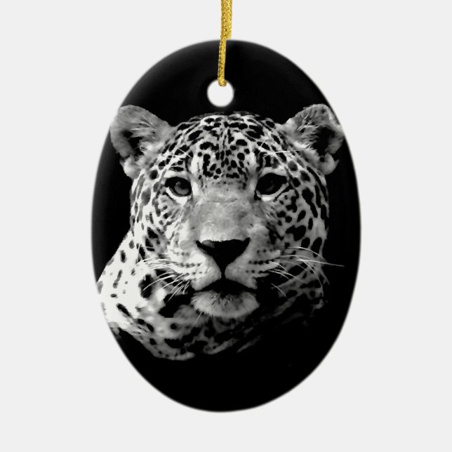 Black & White Jaguar Keramikornament (Vorne)