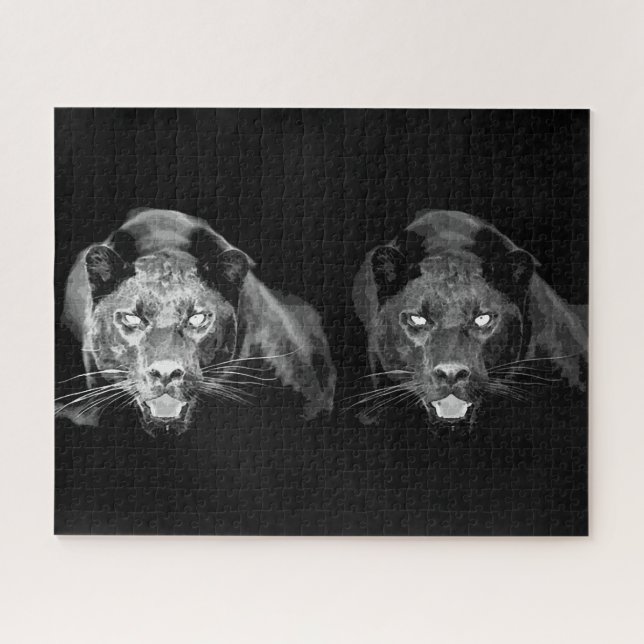 Black & White Jaguar - Wild Animals Big Cats Puzzle (Horizontal)