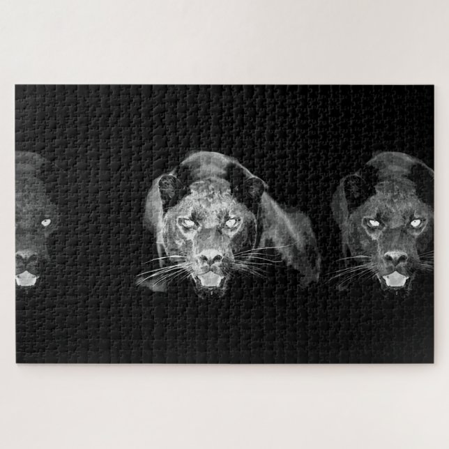 Black & White Jaguar - Wild Animals Big Cats Puzzle (Horizontal)