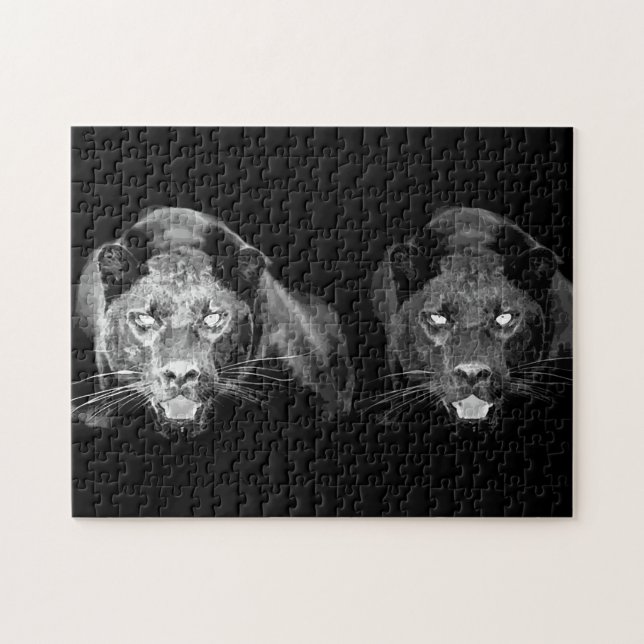 Black & White Jaguar - Wild Animals Big Cats Puzzle (Horizontal)