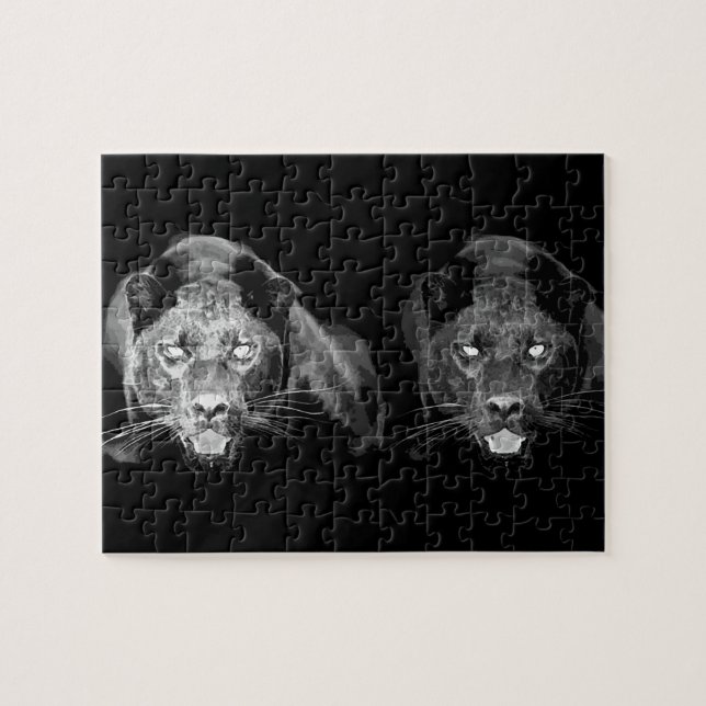 Black & White Jaguar - Wilde Tiere Große Katzen Puzzle (Horizontal)