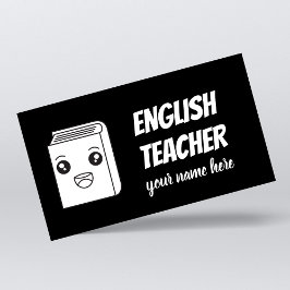 Black & White Kawaii Niedlich Englisch Lehrer ESL Visitenkarte
