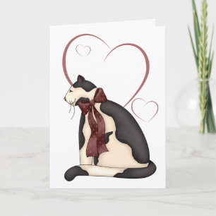 Black & White Kitty Cat mit Herz zum Geburtstag Karte