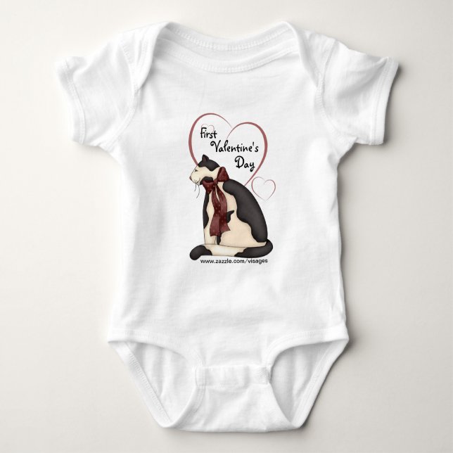 Black & White Kitty Cat w/Hearts Baby Shirts (Vorderseite)