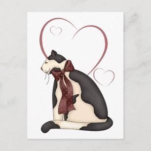Black & White Kitty Cat w/Hearts Valentine Feiertagspostkarte