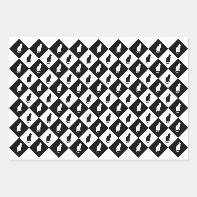 Black & White Kitty Gift Wrap Geschenkpapier Set (Vorderseite)