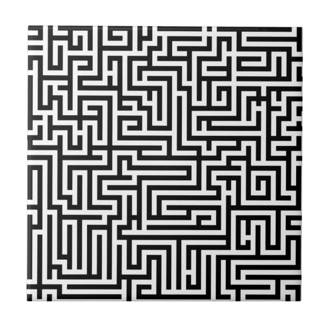 Black & White Labyrinth Maze Pattern Fliese (Vorderseite)