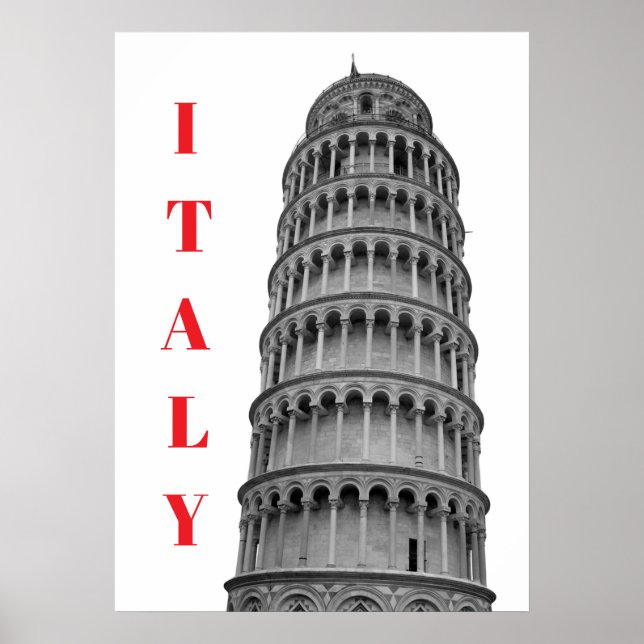 Black White Leaning Tower of Pisa Italy Poster (Vorne)