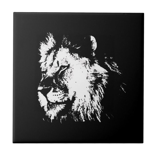 Black White Lion - Animal Pop Art Fliese (Vorderseite)