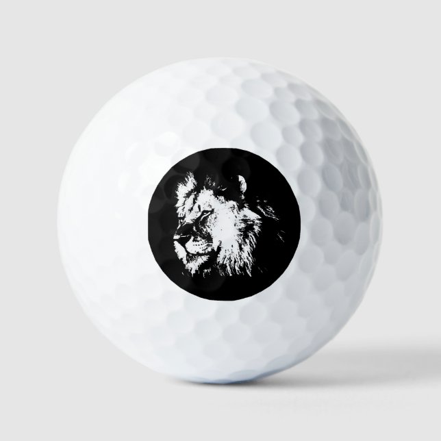 Black White Lion - Animal Pop Art Golfball (Vorderseite)
