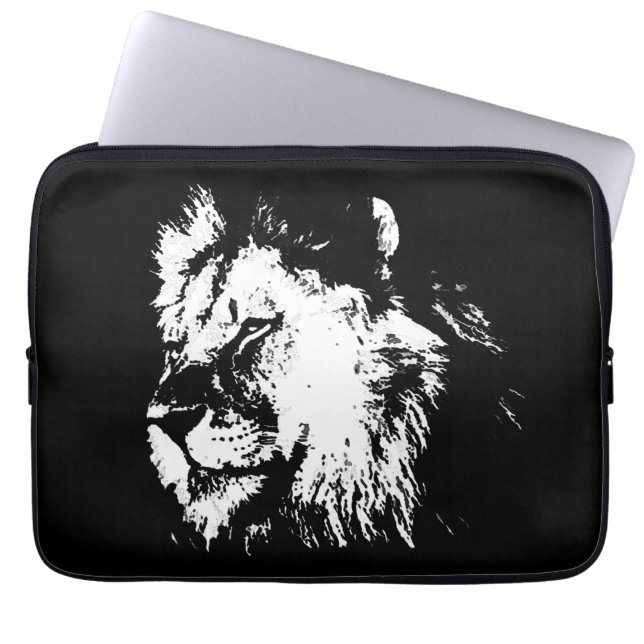 Black White Lion - Animal Pop Art Laptopschutzhülle (Vorderseite)