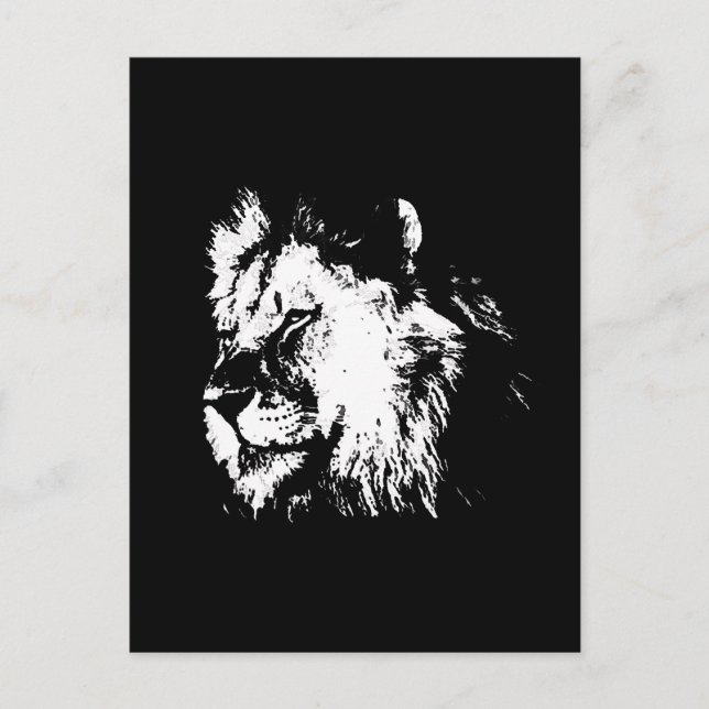 Black White Lion - Animal Pop Art Postkarte (Vorderseite)