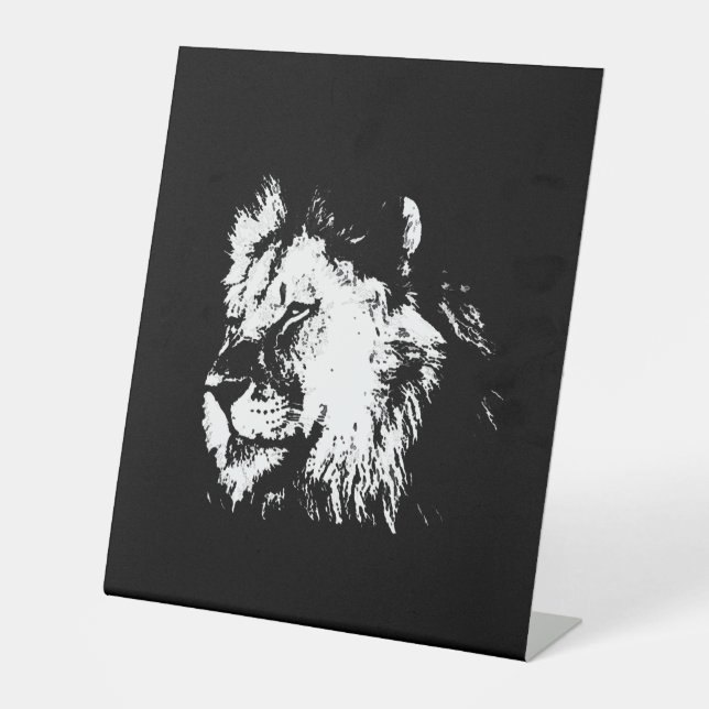 Black White Lion - Animal Pop Art Sockelschild (Vorderseite)