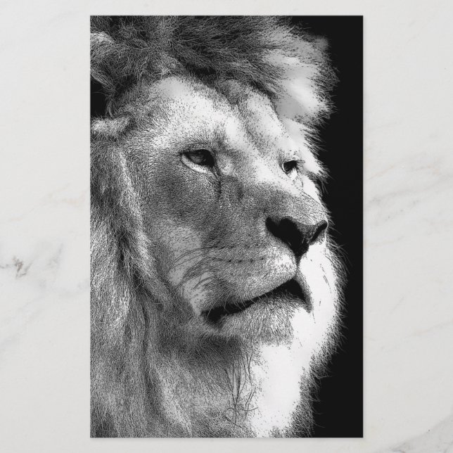 Black White Lion Briefpapier (Vorderseite)