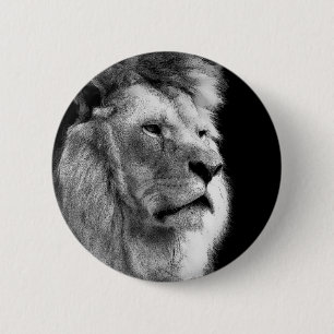 Black White Lion Button