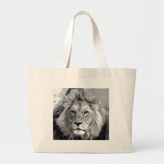 Black White Lion Jumbo Stoffbeutel (Vorne)