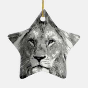 Black White Lion Keramik Ornament