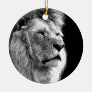 Black White Lion Keramik Ornament