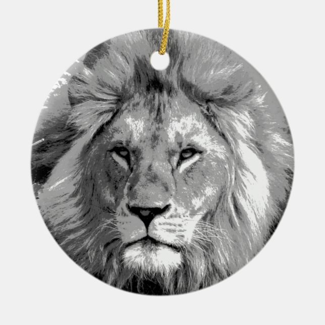 Black White Lion Keramikornament (Vorne)