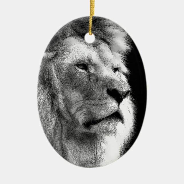 Black White Lion Keramikornament (Vorne)