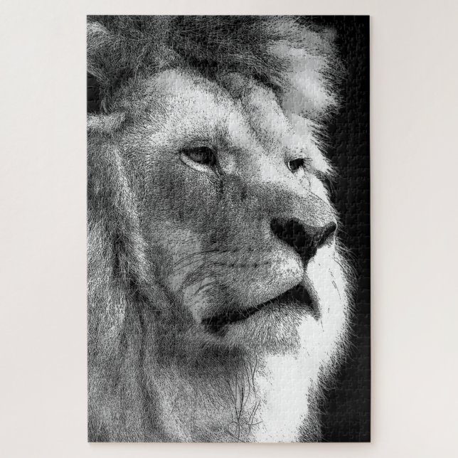 Black White Lion Puzzle (Vertikal)