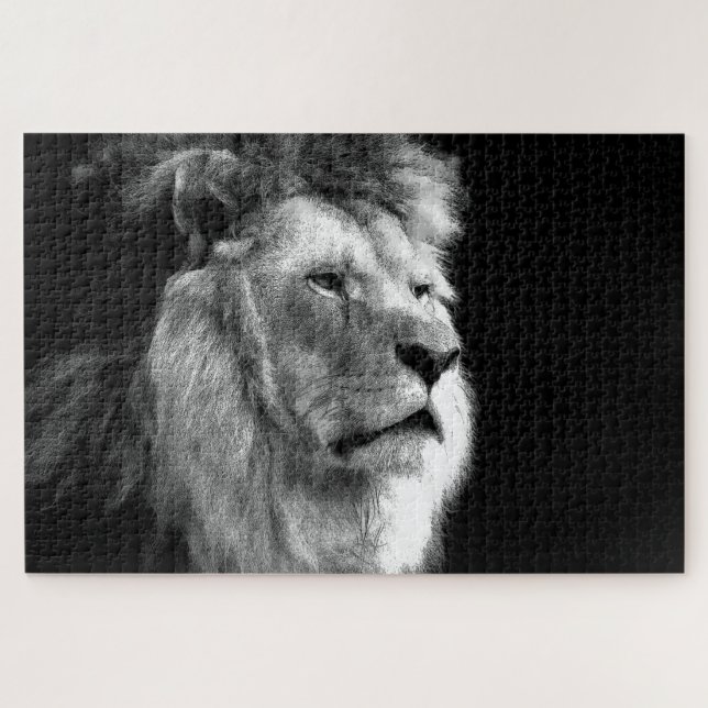 Black White Lion Puzzle (Horizontal)