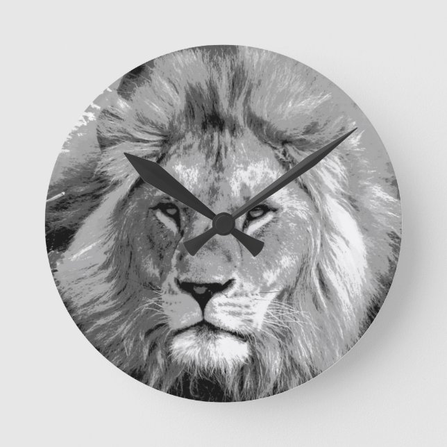 Black White Lion Runde Wanduhr (Vorderseite)