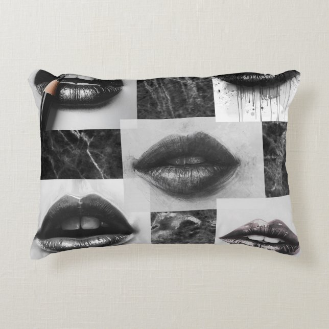 Black & White Lips Collage Accent Pillow Dekokissen (Vorderseite)