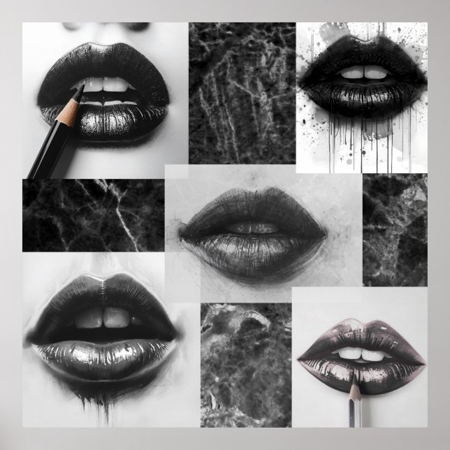 Black & White Lips Collage Poster – Modern Fashion (Vorne)
