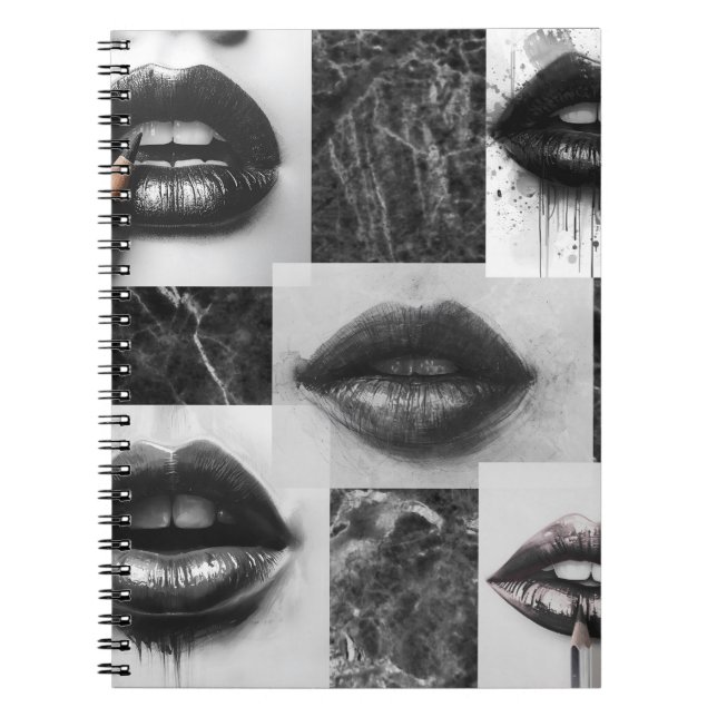 Black & White Lips Collage Spiral Notebook Notizblock (Vorderseite)