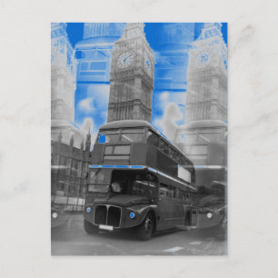 Black & White London Bus & Big Ben Postcard Postkarte