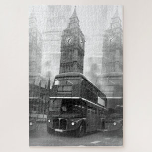 Black & White London Bus & Big Ben Puzzle